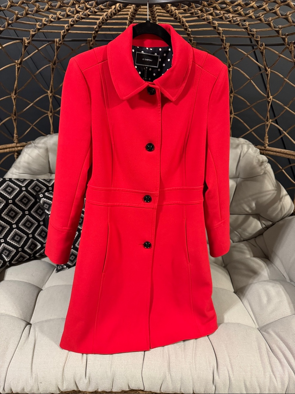 le chateau Bright Red Single-Breasted Trench Coat